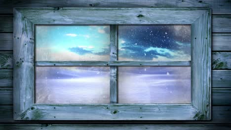 Winterlandschaft-Durch-Fenster-Gesehen