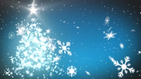 Snowflakes-and-Christmas-tree-on-blue-background