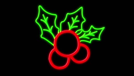 Holly-and-berries-neon-sign-on-black-background