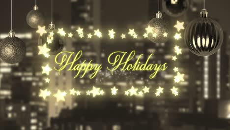 Happy-Holidays-in-a-glowing-frame-with-cityscape