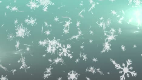 Snowflakes-falling-on-green-background