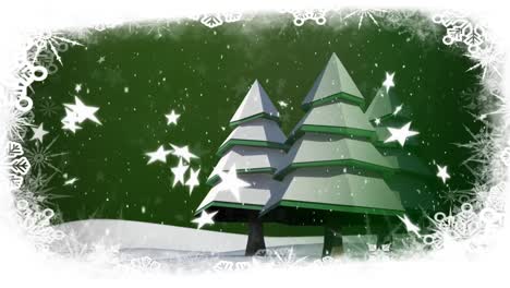 Weihnachtsbäume-Und-Schneefall