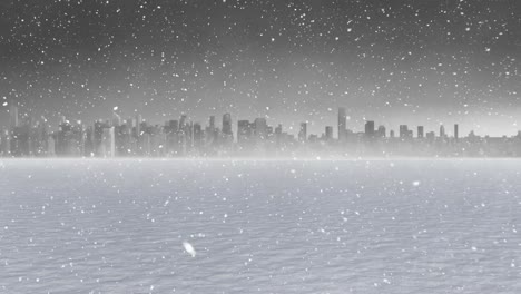 Snow-falling-and-cityscape
