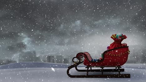 Snow-falling-and-sleigh-with-presents
