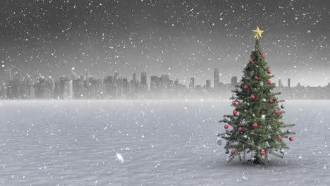 Snow-falling-and-Christmas-tree