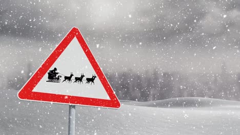 Snow-falling-and-road-sign
