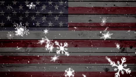 Snow-falling-and-American-flag