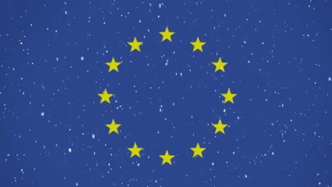 Snow-falling-with-European-Union-flag