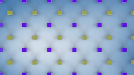 Bewegliche-3D-Würfel-In-Gelb-Und-Lila-Auf-Weißem,-Hellblauem-Hintergrund