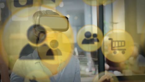 Gelbes-Symbol-Mit-Einer-Frau,-Die-Ein-VR-Headset-Trägt