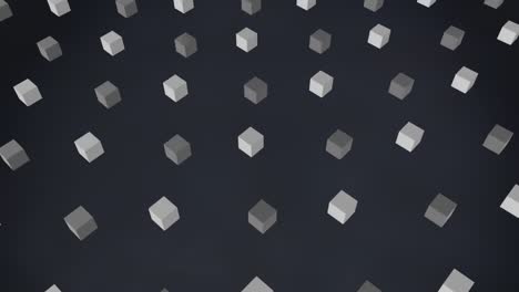 3D-graue-Quadrate,-Die-Sich-Auf-Schwarzem-Hintergrund-Bewegen