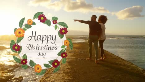 Animation-of-Happy-Valentine's-Day-with-a-couple-in-love-in-black-background