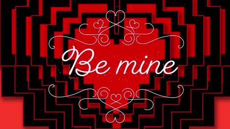 Be-mine-text-with-pixel-hearts-appearing-on-red-background
