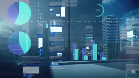 Animation-of-data-processing-with-buildings-in-background