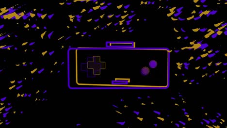 Animation-of-yellow-and-purple-video-game-logo