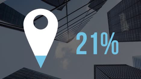Animation-of-location-icon-with-percentage-and-buildings-in-background