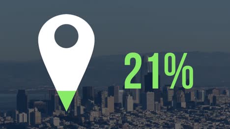 Animation-of-location-icon-with-percentage-and-city-in-background