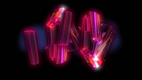 Animation-of-glowing-3d-pink-blocks-of-shiny-metal-turning
