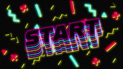 Animations-Vintage-Videospielbildschirm-Mit-Geschriebenem-Wort-„Start“.