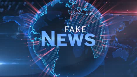 Animation-of-blue-word-Fake-News-with-globe-rotating-in-background