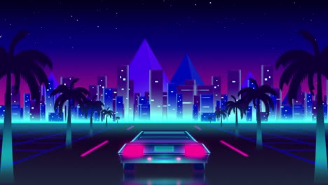 Animation-of-road-with-blue-and-pink-sky-at-night