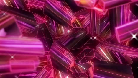 Animation-of-glowing-3d-pink-blocks-of-shiny-metal-turning