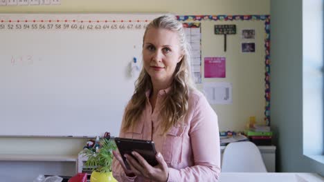 Female-teacher-using-digital-tablet-in-the-class