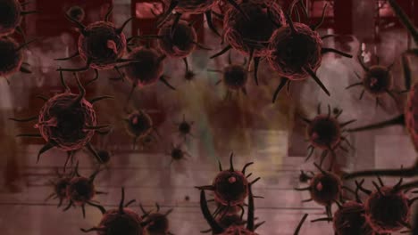 Animation-of-corona-virus-with-people-in-background