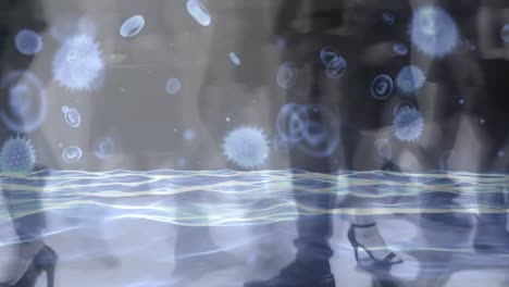 Animation-Des-Blauen-Corona-Virus-Mit-Menschen-Im-Hintergrund