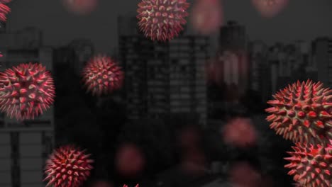 Animation-Des-Roten-Corona-Virus-Mit-Stadt-Im-Hintergrund