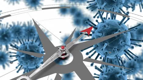 Animation-Des-Blauen-Corona-Virus-Mit-Kompass-Im-Hintergrund