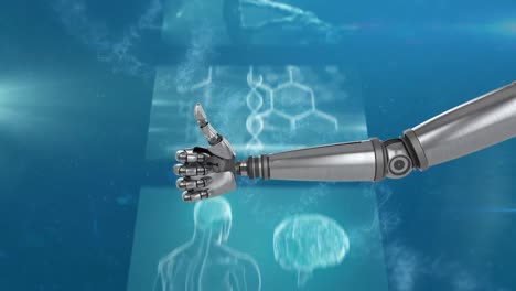 Roboterhände-Gestikulieren-Mit-Dem-Daumen-Nach-Oben-Und-Medizinische-Datenverarbeitung