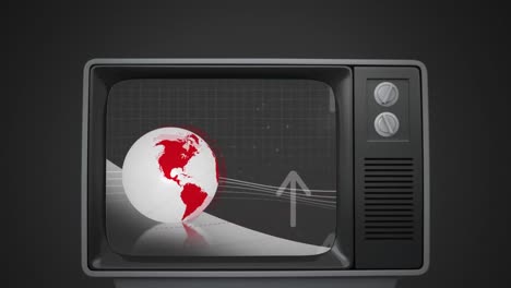 Vintage-news-screen-with-globe-rotating