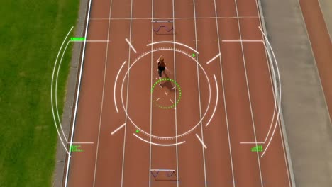 Animation-of-data-processing-recording-with-female-athlete-running