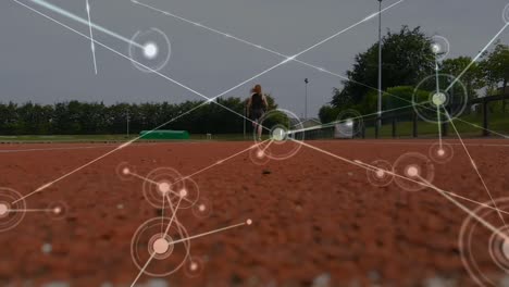 Animation-of-network-of-connections-with-athlete-running-outside