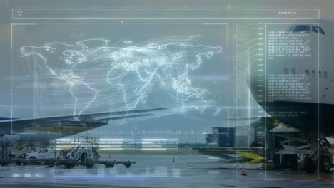 Animation-Des-Globalen-Verbindungsnetzes-Mit-Dem-Flughafen-Im-Hintergrund