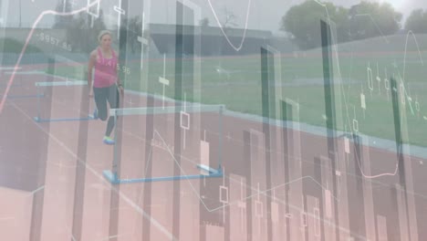 Animation-of-data-processing-with-female-athlete-running-and-jumping