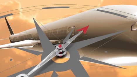 Animation-of-compass-moving-around-pointing-north-with-aeroplane