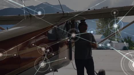 Animation-Des-Globalen-Netzwerks-Von-Verbindungen-Mit-Flugzeug-Im-Hintergrund
