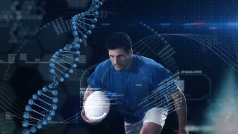 Animation-Des-Drehens-Eines-DNA-Strangs-Mit-Einem-Männlichen-Rugbyspieler