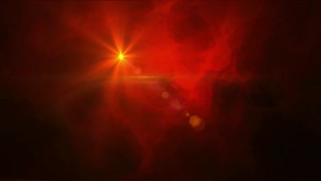 Animation-of-glowing-red-wandering-star-moving-with-red-cloud-on-black-background