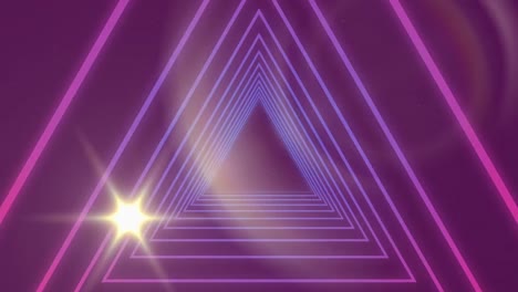 Tunnel-of-distorted-triangles-outlines-moving-with-spotlight-on-pink-background