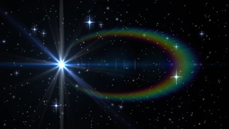 Universum-Mit-Lichtflecken-Und-Wandernden-Sternen,-Die-Sich-Auf-Schwarzem-Hintergrund-Bewegen
