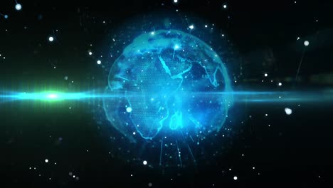 Animation-of-globe-spinning-in-universe-on-dark-background