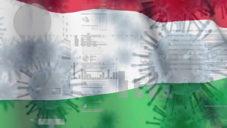 Macro-corona-virus-spreading-with-Hungarian-flag-billowing-in-the-background