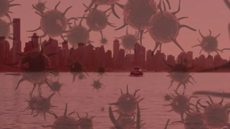Macro-corona-virus-spreading-with-cityscape-in-the-background