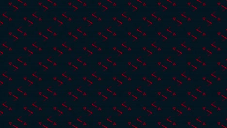 Animation-of-retro-hypnotic-motion-of-multiple-rows-of-red-triangles-moving-and-rotating-in-formatio