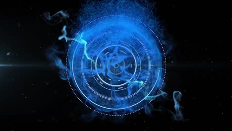 Animation-Eines-Leuchtend-Blauen-Globus-Mit-Weißen-Kreisen-Auf-Schwarzem-Hintergrund