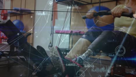 Animation-Der-Datenverarbeitung-Mit-Einer-Behinderten-Sportlerin-Mit-Beinprothese,-Die-Im-Rücken-Trainiert