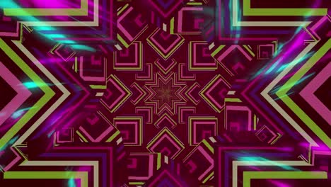 Animation-of-purple,-green-and-pink-star-abstract-shapes-pulsating